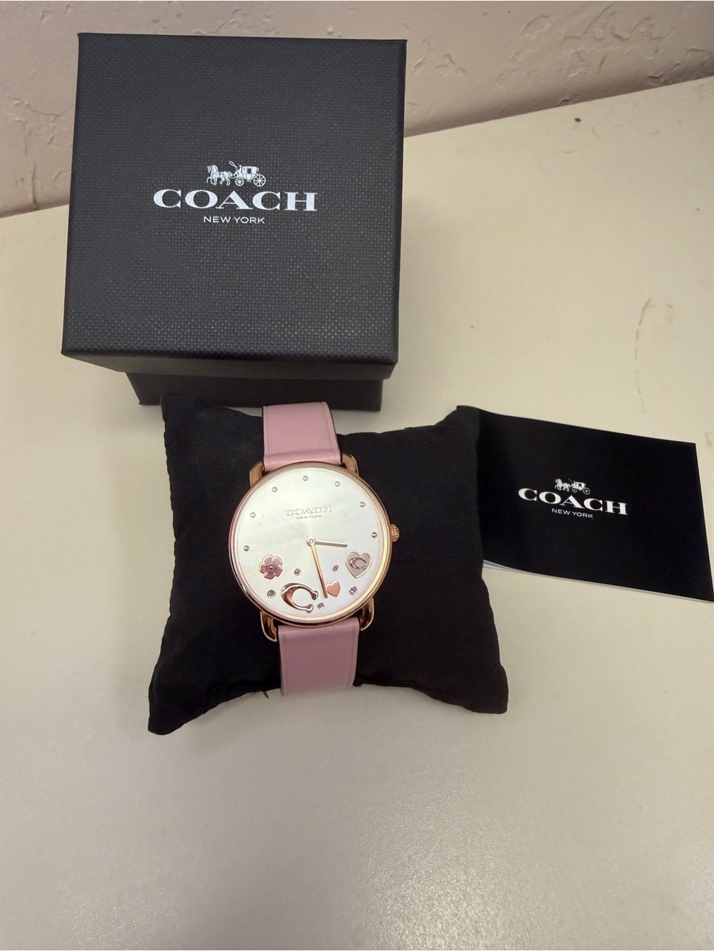 Coach Women’s Pink Leather Rose Gold Charm Watch Box Excellent